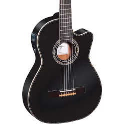 Discount 🔔 Ortega Ortega Family Series Pro RCE145BK Thinline Acoustic-Electric Nylon Guitar Gloss Black 🌟